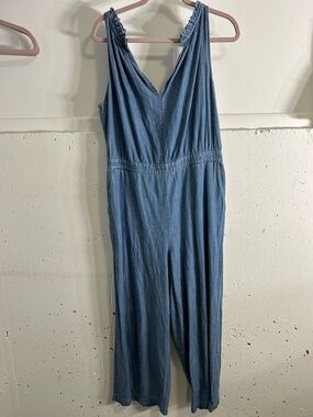 Sleeveless Light Blue Chambray V-Neck Jumpsuit